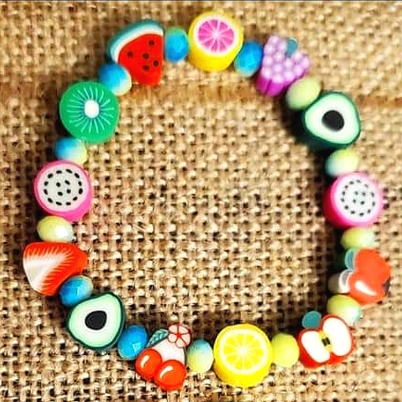 Set of 2 handmade polymer clay fruit bead bracelets for girls. - Picture 5 of 6